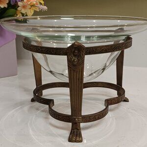 Vintage Andrea Sadek Victorian Tripod Brass Stand with Clear Glass Bowl - 1960's